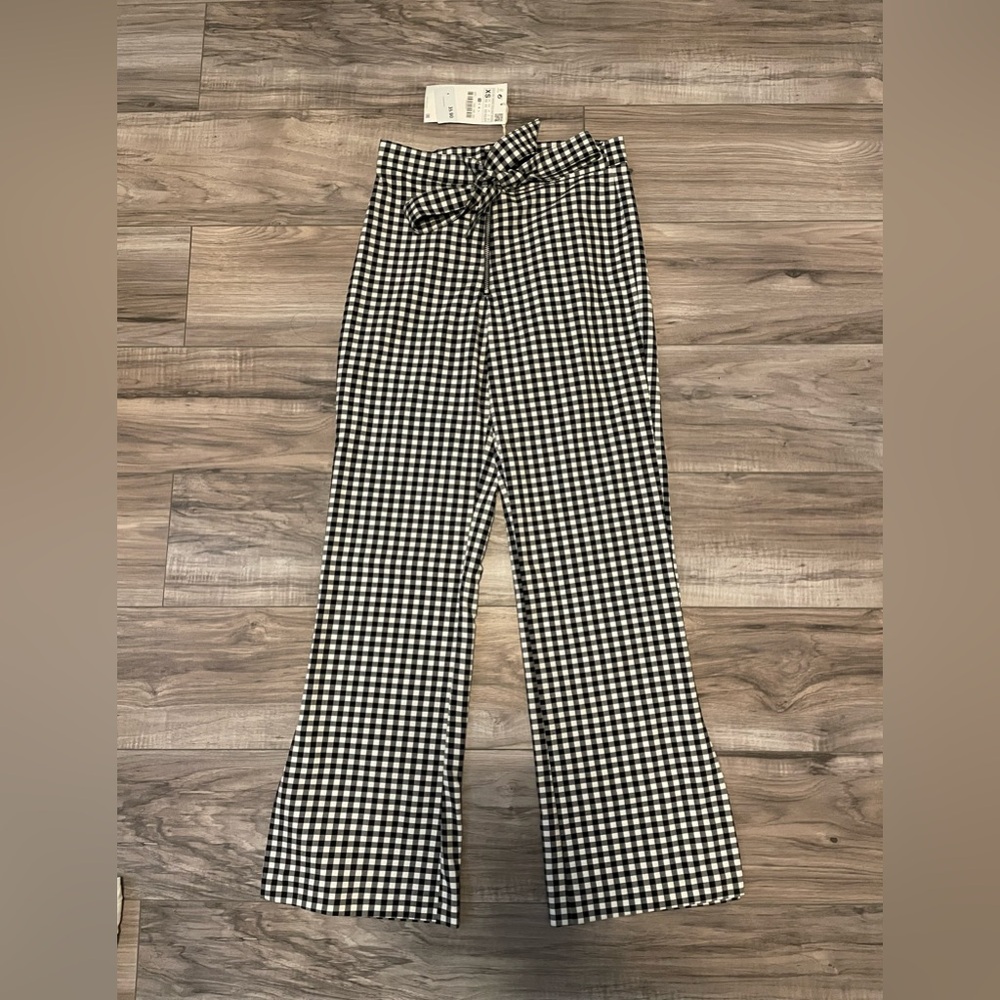 Zara Black and White Checkered Flare Pants